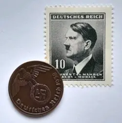 THIRD REICH WORLD WAR 2 COIN AND STAMP SET, HITLER GERMANY MILITARY MEMORABILIA