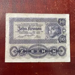 AUSTRIA 10 KRONEN BANKNOTE - 1922, POST-WW2 FIRST REPUBLIC