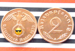 GERMAN COIN 1938 A 2 REICHSPFENNIG SWASTIKA COPPER 3RD REICH WW2   UNC   PFENNIG