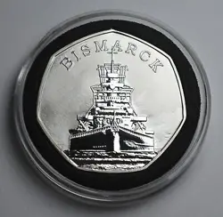 GERMAN BATTLESHIP BISMARCK SILVER COMMEMORATIVE IN CAPSULE. WW2, NAVY, WARSHIP