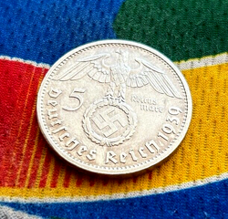 GERMANY 1939 G 5 MARK GERMAN WW2 SILVER COIN THIRD REICH  REICHSMARK AU
