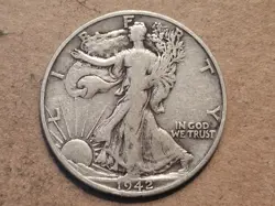 1942 S WALKING LIBERTY HALF DOLLAR SILVER COIN 50 CENTS WORLD WAR TWO WWII WW2