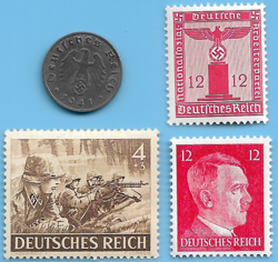 GERMANY WW2 1942 A 1 RPF SWASTIKA COIN & HITLER SWASTIKA STAMP LOT WW2 ERA  #72