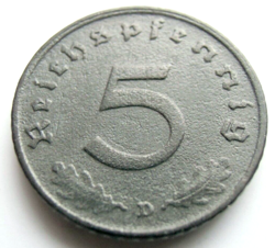 (348)GERMAN 3RD REICH 1940 A - 5  REICHSPFENNIG WWII COIN