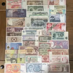 38X INTERNATIONAL BANKNOTE JOB LOT - ASIA, AFRICA, EUROPE, SOUTH AMERICA, WW2