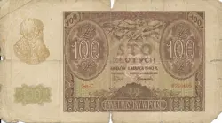 CURRENCY GERMANY POLAND 1940 WW2 3RD REICH OCCUPATION 100 ZLOTY CIRCULATED POOR