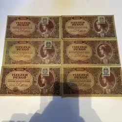 1945 HUNGARY BUDAPEST TIZEZER MILPENGO LOT OF 6 BANKNOTES WW2 HYPERINFLATION