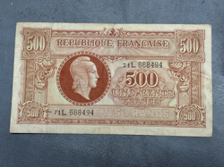 FRANCE MARIANNE 500 FRANCS NOTE - WW2 1945 SERIES L - CURRENCY PAPER NOTE