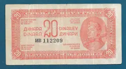 YUGOSLAVIA BANKNOTES 20 DINARA 1944. WW 2 PARTISANE, PARTISANS SOLDIER !