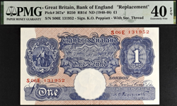 £1 WAR BANK ENGLAND NOTE PEPPIATT REPLACEMENT B250 367A* PMG 40 1940-1948 WW2