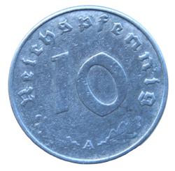 1941 GERMANY 10 PFENNIG A WW2 THIRD REICH NAZI SWASTIKA COIN
