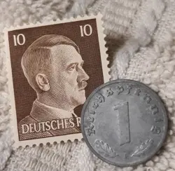 OLD SMALL GERMAN PENNY ~ PFENNING ~ KM#97 , WW2 GERMANY ~  1 BROWN 10PF STAMP