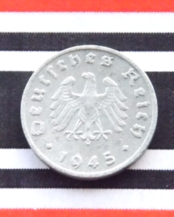 GERMAN COIN 1 REICHSPFENNIG 1945 F ZINC ALLIED OCCUPATION 3RD REICH WW2   RARE