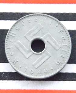 GERMAN 5 PFENNIG 1940 A REICHSKREDITKASSEN MILITARY SWASTIKA COIN 3RD WW2  RARE