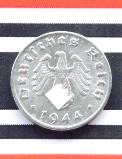 GERMAN COIN 1 REICHSPFENNIG 1944 D ZINC SWASTIKA 3RD REICH WW2   UNC PFENNIG RPF
