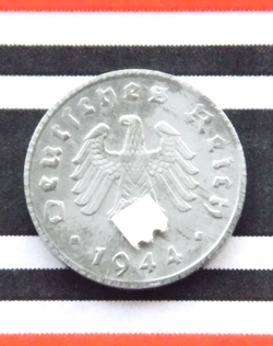 GERMAN COIN 1944 A 1 REICHSPFENNIG ZINC SWASTIKA 3RD REICH WW2   UNC PFENNIG RPF