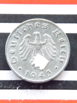 GERMAN COIN 1943 F 1 REICHSPFENNIG ZINC SWASTIKA 3RD REICH WW2   UNC PFENNIG RPF