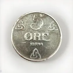 NORWAY 1944 - 5 ØRE COIN - HAAKON VII - WW2 GERMAN OCCUPATION