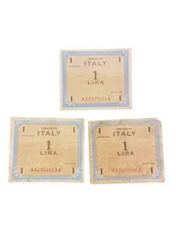3- ITALY 1 LIRA SERIES OF 1943 WWII WW2 CIRCULATED BANKNOTES VINTAGE