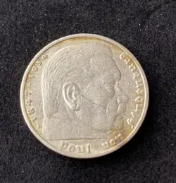 1936-A GERMANY THIRD REICH 5 REICHSMARK 0.9000 SILVER ASW 0.4016 OZ FREE SHIP