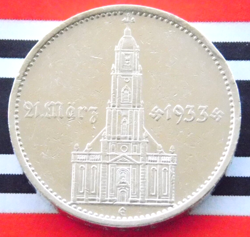 GERMAN COIN 5 REICHSMARK 1934 E POTSDAM CHURCH SWASTIKA DATE SILVER 3RD WW2 MARK
