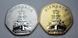 PAIR OF GERMAN BATTLESHIP BISMARCK SILVER & 24CT GOLD COMMEMORATIVES. WW2 NAVY