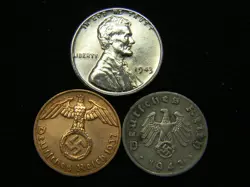 AU 1943 STEEL CENT   WW2 AUTHENTIC GERMAN US COIN LOT