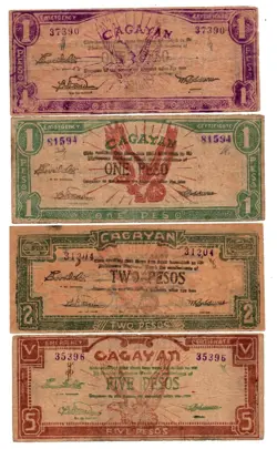 CAGAYAN PHILIPPINES GUERRILLA WW2 BANKNOTE PAPER MONEY SET COLLECTION 1P 2P 5P