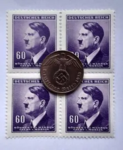THIRD REICH WORLD WAR 2 COIN AND STAMP SET, GERMANY MILITARY MEMORABILIA HITLER