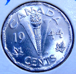 CANADIAN 1944 CANADA FIVE 5 CENTS VICTORY ' NICKEL' CHROMED STEEL WW2 BU