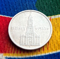 1934 G 5 MARK GERMAN WW2 90% SILVER  GARRISONKIRCHE W/D 3RD REICH COIN