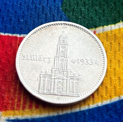 1934 E 5 MARK GERMAN WW2 90% SILVER  GARRISONKIRCHE W/D 3RD REICH COIN