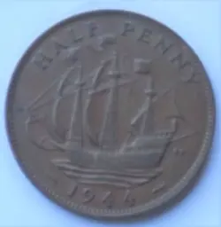 WW2 1944 HALF PENNY, ½ D