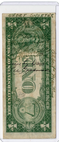 $1 1935-A SILVER CERTIFICATE SHORT SNORTER DC WW2 AUTOGRAPHS