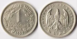 1 MARK WW2  3. REICH 1937 F JäGER NUMMER 354  (R671