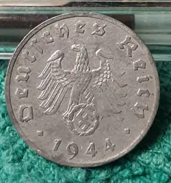 A 1944-G WW2  1 REICHSPFENNIG~ GERMANY,CIRCULATED, 3RD REICH, WWII COIN