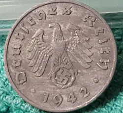 A 1942 WW2  1 REICHSPFENNIG~ GERMANY,CIRCULATED, 3RD REICH, WWII COIN