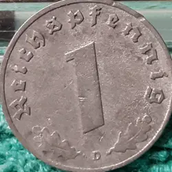 1943 WW2  1 REICHSPFENNIG~ GERMANY,CIRCULATED, 3RD REICH, HAS FLAWS