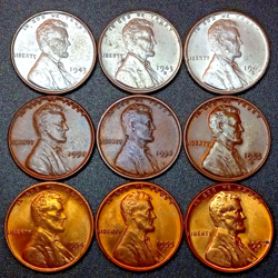 9 LINCOLN WHEAT CENTS 1943 WW2 STEEL CENT SET TONED/UNCIRCULATED (LOT#5)