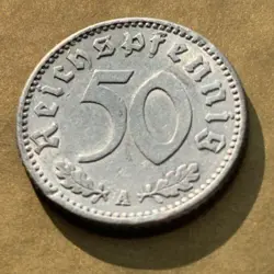 GERMANY WW2 1943-A 50 REICHSPFENNIG COIN, XF CIRCULATED