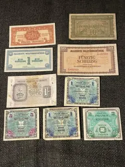 WW2 ALLIED MILITARY CURRENCY LOT OF 9.