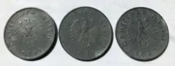 1941B, 1942J, 1943A GERMANY 10 REICHSPFENNIG THIRD REICH WW2 ERA 3 COINS *LQQK