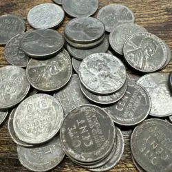 TWO (2) 1943 P LINCOLN STEEL WHEAT CENT PENNY KINDA UGLY, KINDA NEAT FROM WW2