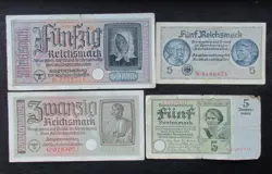 LOT OF 50,5,20 WW2 REICHSMARK NAZI GERMANY CURRENCY GERMAN BANKNOTES