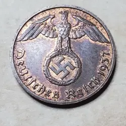 GERMAN 1937 F 2 REICHSPFENNIG   COIN 3RD REICH WW2 PFENNIG RP