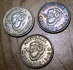 1942-S,43-S,44-S AUSTRALIA SHILLINGS AU LUSTROUS BRITISH OCEANIA WW2 SILVER COIN