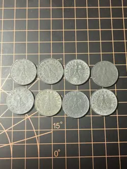 LOT OF 8 WW2 GERMAN 10 REICHSPFENNIGS