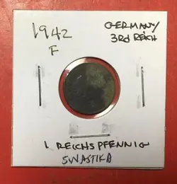 1942F GERMANY THIRD REICH SWASTIKA WORLD WAR 2! 1 PFENNIG! SWASTIKA! OLD COIN!