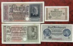 LOT OF 50,5,20,1 WW2 REICHSMARK NAZI GERMANY CURRENCY GERMAN BANKNOTES