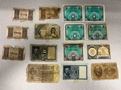 LOT OF 15 WW2 1940S ALLIED MILITARY CURRENCY BANKNOTES GERMANY ITALY FRANCE